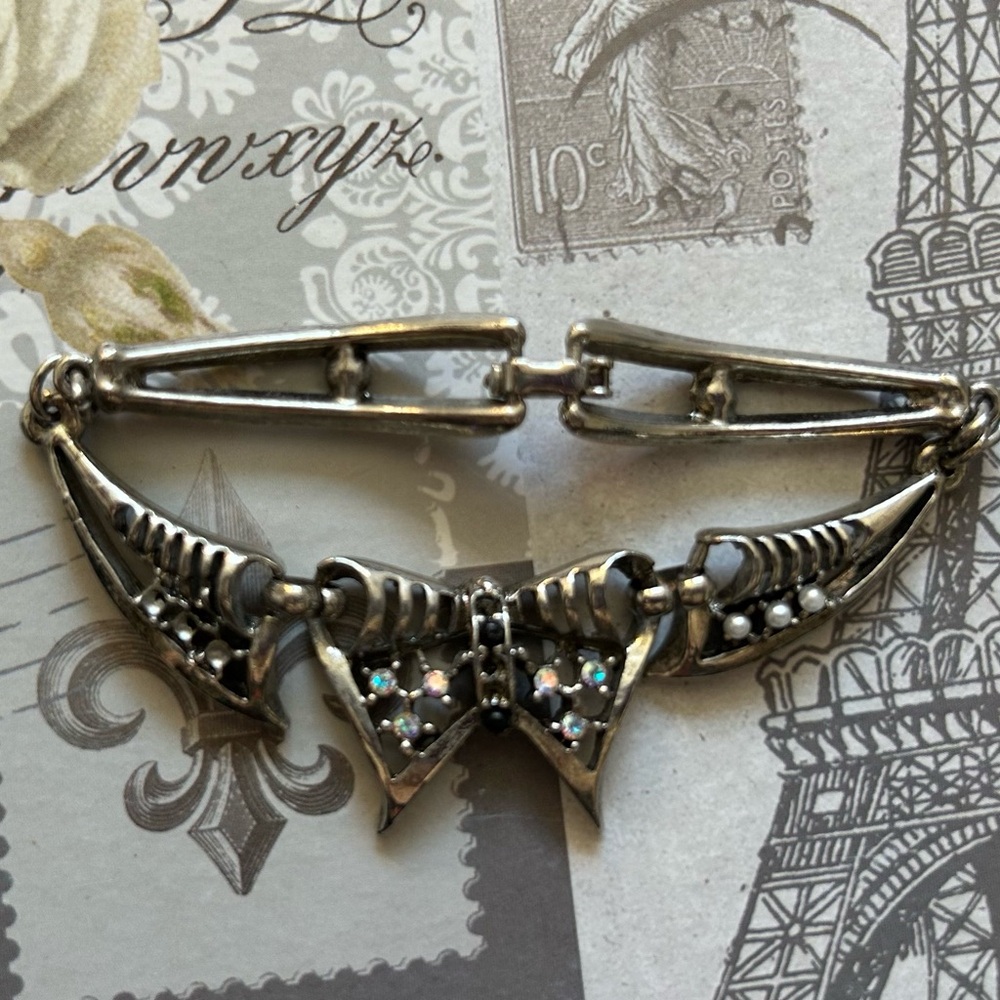 Abstract Butterfly Bracelet with Rhinestones